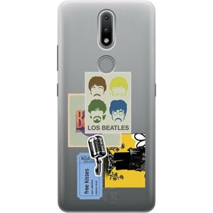 Силиконовый чехол на Nokia 2.4, Нокиа 2.4 с 3D принтом "Beatles Stickers" прозрачный