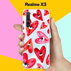 Силиконовый чехол на realme X3 Сердца / для Реалми Икс 3