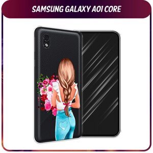 Силиконовый чехол на Samsung Galaxy A01 Core / Самсунг Галакси A01 Core "Девушка с цветами", прозрачный