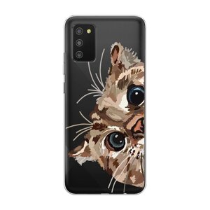 Силиконовый чехол на Samsung Galaxy A02s / Самсунг Галакси A02s "Любопытный кот", прозрачный