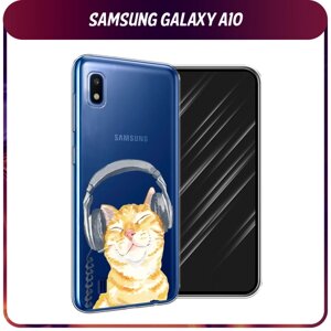 Силиконовый чехол на Samsung Galaxy A10 / Самсунг Галакси А10 "Кот меломан", прозрачный