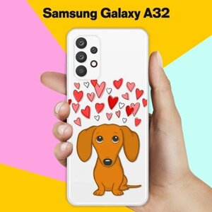 Силиконовый чехол на Samsung Galaxy A32 Такса и сердца / для Самсунг Галакси А32