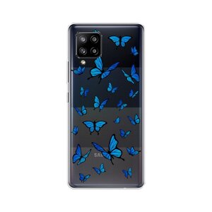 Силиконовый чехол на Samsung Galaxy A42 / Самсунг Галакси A42 "Синие бабочки", прозрачный