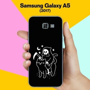 Силиконовый чехол на Samsung Galaxy A5 (2017) Череп и кот / для Самсунг Галакси А5 2017