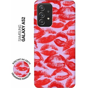 Силиконовый чехол на Samsung Galaxy A52 / Самсунг А52 Silky Touch Premium с принтом "Kiss" сиреневый