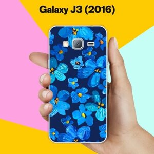 Силиконовый чехол на Samsung Galaxy J3 (2016) Синие цветы / для Самсунг Галакси Джи 3 2016