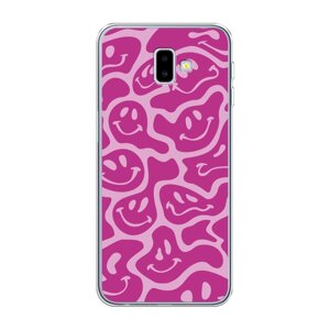 Силиконовый чехол на Samsung Galaxy J6 Plus 2018 / Самсунг Галакси J6 Плюс "Расплывчатые смайлики розовые"