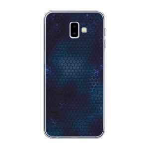 Силиконовый чехол на Samsung Galaxy J6 +Самсунг Галакси J6 Плюс 2018 Фон соты синие