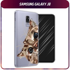 Силиконовый чехол на Samsung Galaxy J8 / Самсунг Галакси J8 "Любопытный кот", прозрачный
