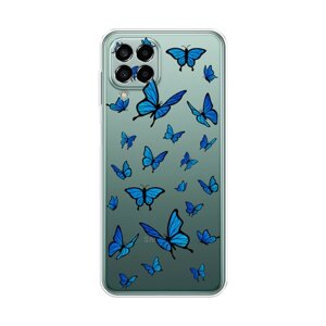 Силиконовый чехол на Samsung Galaxy M33 / Самсунг Галакси M33 "Синие бабочки", прозрачный