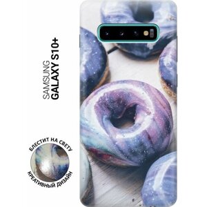 Силиконовый чехол на Samsung Galaxy S10+Самсунг С10 Плюс с эффектом блеска "Пончики в сиреневой глазури"