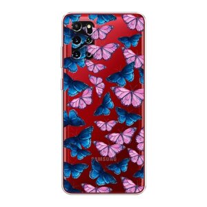Силиконовый чехол на Samsung Galaxy S20 Plus / Самсунг Галакси S20 Плюс "Розовые и голубые бабочки", прозрачный