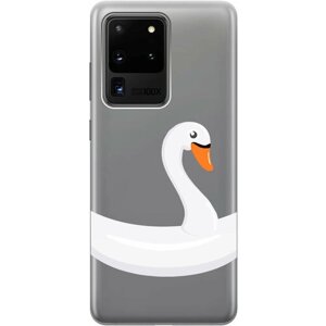 Силиконовый чехол на Samsung Galaxy S20 Ultra, Самсунг С20 Ультра с 3D принтом "Swan Swim Ring" прозрачный
