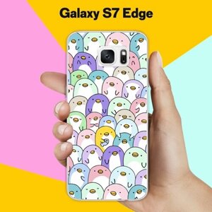 Силиконовый чехол на Samsung Galaxy S7 Edge Пингвины с рыбой / для Самсунг Галакси С7 Едж