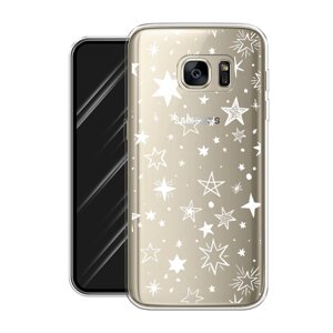 Силиконовый чехол на Samsung Galaxy S7 edge / Самсунг Галакси S7 edge "Звездочки графика белая", прозрачный