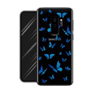 Силиконовый чехол на Samsung Galaxy S9 Plus / Самсунг Галакси S9 Плюс "Синие бабочки", прозрачный