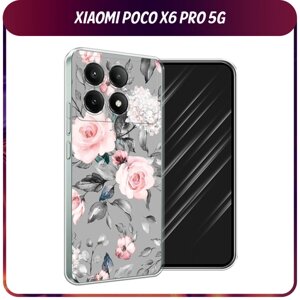 Силиконовый чехол на Xiaomi Poco X6 PRO 5G / Поко X6 Про 5G "Розы на сером"
