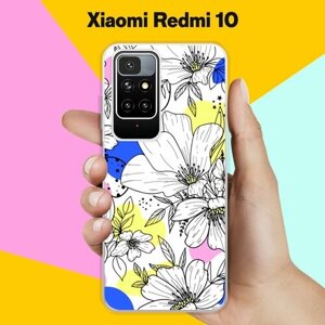 Силиконовый чехол на Xiaomi Redmi 10 Белые цветы / для Сяоми Редми 10