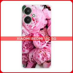 Силиконовый чехол на Xiaomi Redmi 13C 5G/13R 5G/Poco M6 5G / Сяоми Редми 13C 5G/13R 5G/Поко М6 5G Розовые пионы