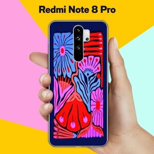 Силиконовый чехол на Xiaomi Redmi Note 8 Pro Цветы на синем / для Сяоми Редми Ноут 8 Про