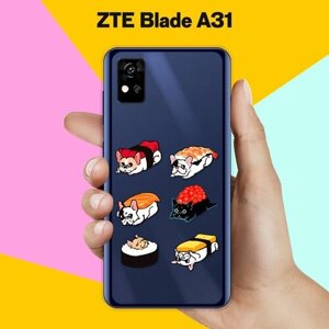 Силиконовый чехол на ZTE Blade A31 Суши из мопсов / для ЗТЕ Блейд А31