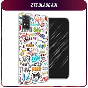 Силиконовый чехол на ZTE Blade A31 / ЗТЕ Блэйд А31 "Много надписей"