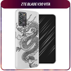 Силиконовый чехол на ZTE Blade V30 Vita / ЗТЕ Блэйд V30 Vita "Большой китайский дракон", прозрачный