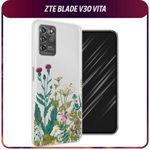 Силиконовый чехол на ZTE Blade V30 Vita / ЗТЕ Блэйд V30 Vita "Дикие полевые цветы", прозрачный
