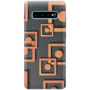 Силиконовый чехол Оранжевые блоки на сером на Samsung Galaxy S10+Самсунг С10 Плюс с эффектом блика