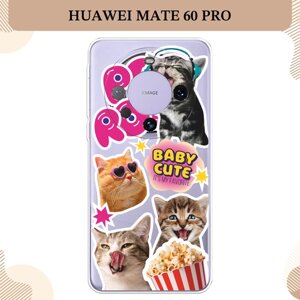 Силиконовый чехол "Popcorn cats" на Huawei Mate 60 Pro / Хуавей Мате 60 Про, прозрачный