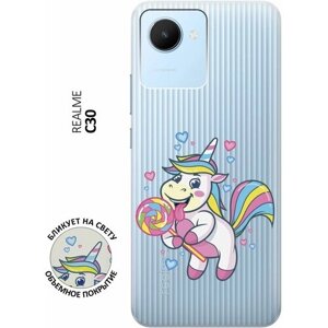 Силиконовый чехол с принтом Unicorn and candy для realme C30 / Рилми С30