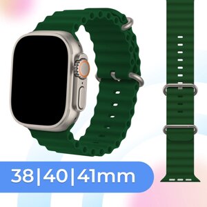 Силиконовый ремешок для смарт часов Apple Watch SE 38-40-41 mm / Cпортивный браслет для умных часов Эпл Вотч 1-9, СЕ (Ocean Band), Зеленый
