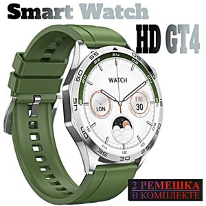 Смарт часы HD GT4 Умные PREMIUM Series Smart Watch AMOLED, iOS, Android, 2 ремешка, Bluetooth звонки, Уведомления, Зеленый