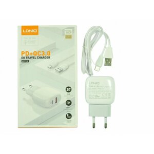 Сзу USB LDNIO A2313C PD USB-C:5V-3A,9V-2,22A,12V-1,67A 20W USB-A:5V-3A,9V-2A,12V-1,5A 20W с кабелем type C