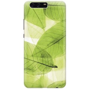 Ультратонкий силиконовый чехол-накладка для Huawei P10 с принтом "Зеленые листья"