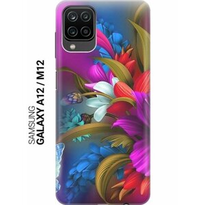Ультратонкий силиконовый чехол-накладка для Samsung Galaxy A12 с принтом "Фантастические цветы"