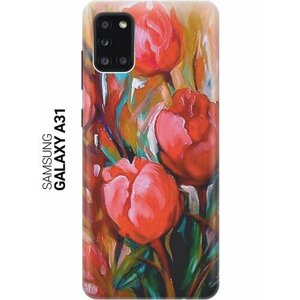 Ультратонкий силиконовый чехол-накладка для Samsung Galaxy A31 с принтом "Тюльпаны"