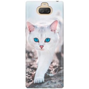 Ультратонкий силиконовый чехол-накладка для Sony Xperia 10 Plus с принтом "Голубоглазый кот"