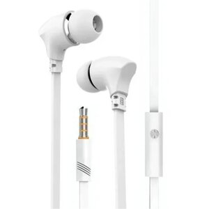 Вакуумные наушники Jack 3.5 Celebrat G3 проводные с микрофоном, белый цвет / плоский кабель / Гарнитура для Айфон и Андроид / джек 3,5
