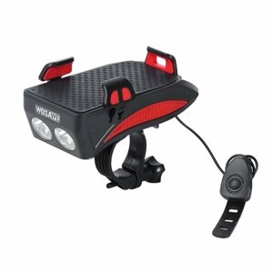 Велосипедный держатель WOSAWE для мобильного телефона 4-6,3 дюйма с ярким фонарем и звонком, черный с красным