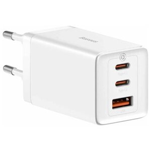 Зарядное устройство 65W Baseus GaN5 Pro Fast Charger 2*Type-C+USB с кабелем Type-C 100W (5A) 1м (CCGP120201), белое