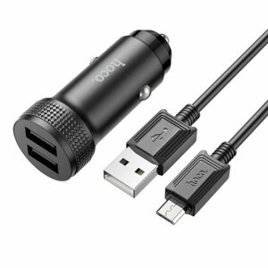 Зарядное устройство автомобильное 2*USB + кабель Micro USB (5В,2400mA) HOCO Z49 Черный