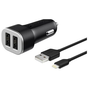 Зарядное устройство Deppa, 2 USB 2.4А, Lightning, MFI, черный (11285)