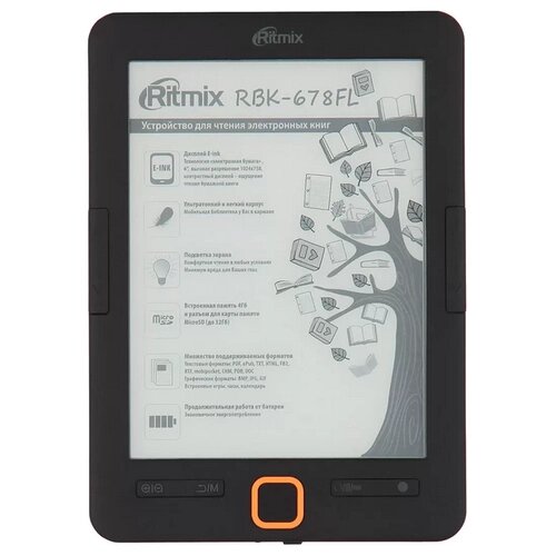 6" Электронная книга Ritmix RBK-678FL 1024x758, E-Ink, 4 ГБ, комплектация: стандартная, черный