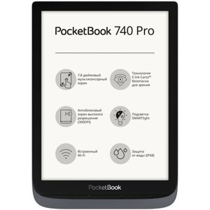 7.8" Электронная книга PocketBook 740 Pro / InkPad 3 Pro 1872x1404, E-Ink, 16 ГБ, комплектация: стандартная, серый