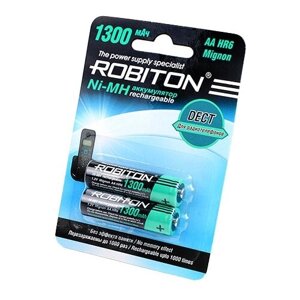 Аккумулятор ni-mh 1300 ма·ч 1.2 в robiton DECT AA HR6 mignon 1300, в упаковке: 2 шт.