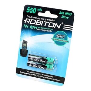 Аккумулятор ni-mh 550 ма·ч 1.2 в robiton DECT AAA HR03 micro 550, в упаковке: 2 шт.