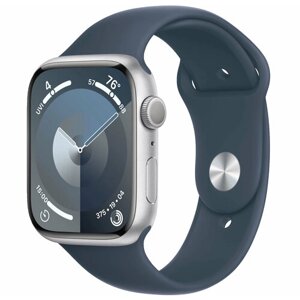 Apple Watch Series 9 45mm Silver Aluminum Case with Storm Blue Sport Band (GPS) (размер M/L)