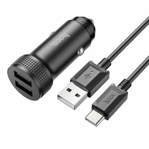 Автомобильная зарядка / Car charger + кабель Type-C USB 2USB 2,4A 12W 1м черный