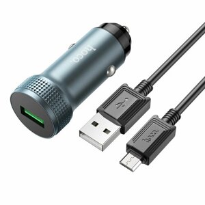Автомобильное зарядное устройство 1USB 3.0A QC3.0 быстрая зарядка для micro USB Hoco Z49A Metal grey